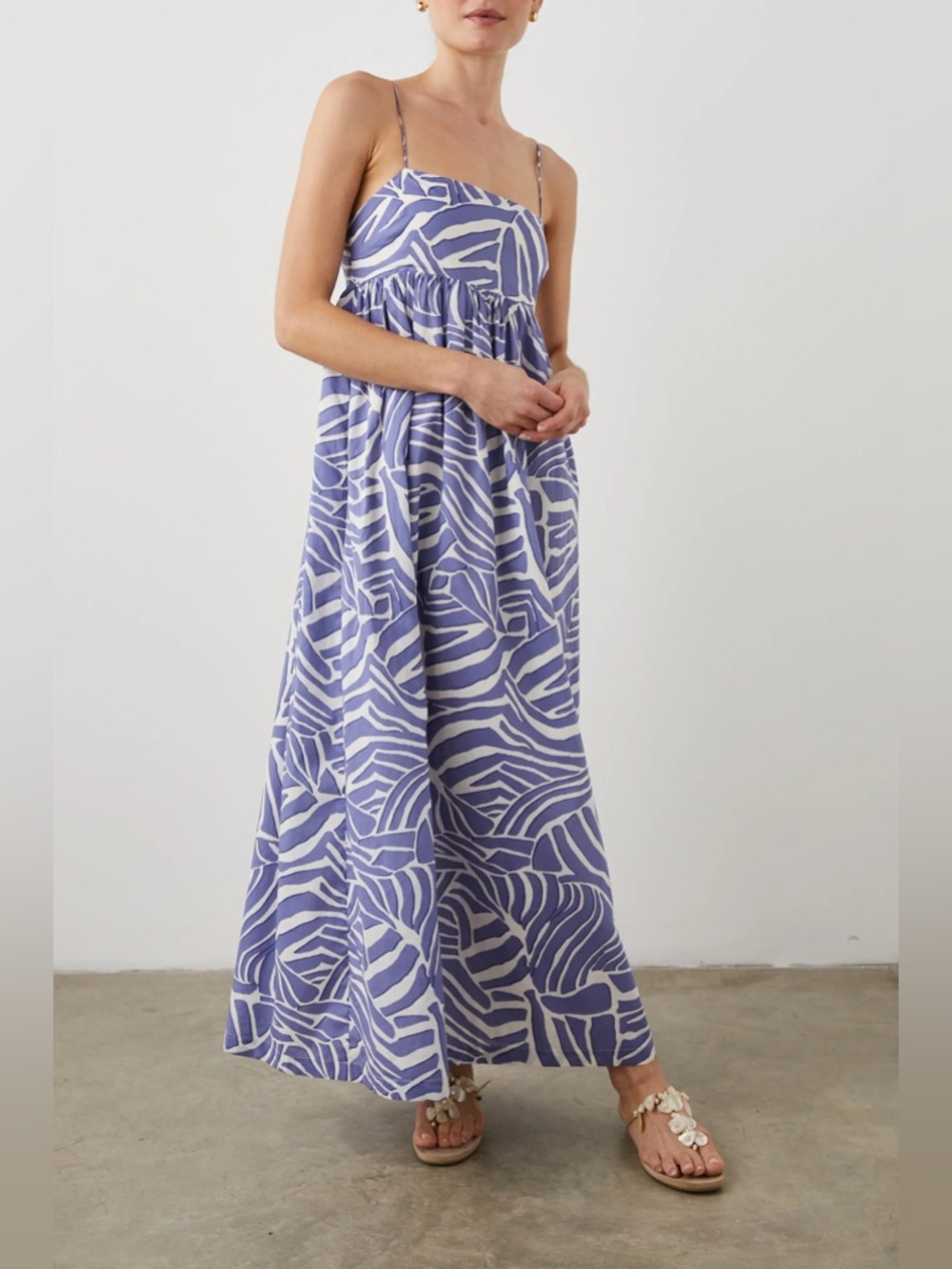 Rails Lucille Maxi Dress Island Waves Blue White 100% Cotton XS